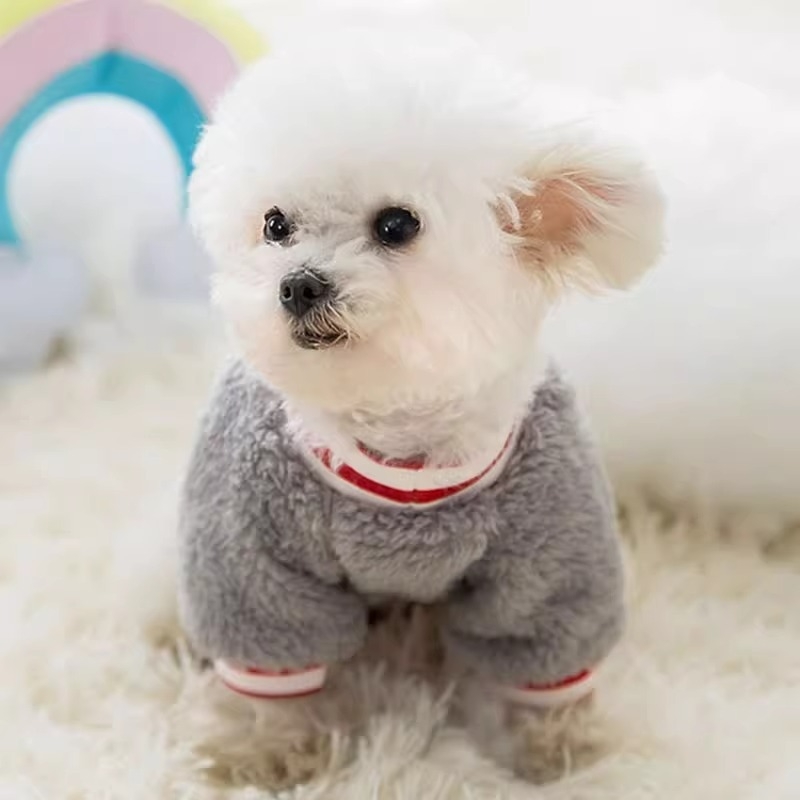 Flanel kaput za pse s appliqué šavom za male pasmine – Teddy/Bichon Frisé, jesen-zima, pliš odijelo za kućne ljubimce