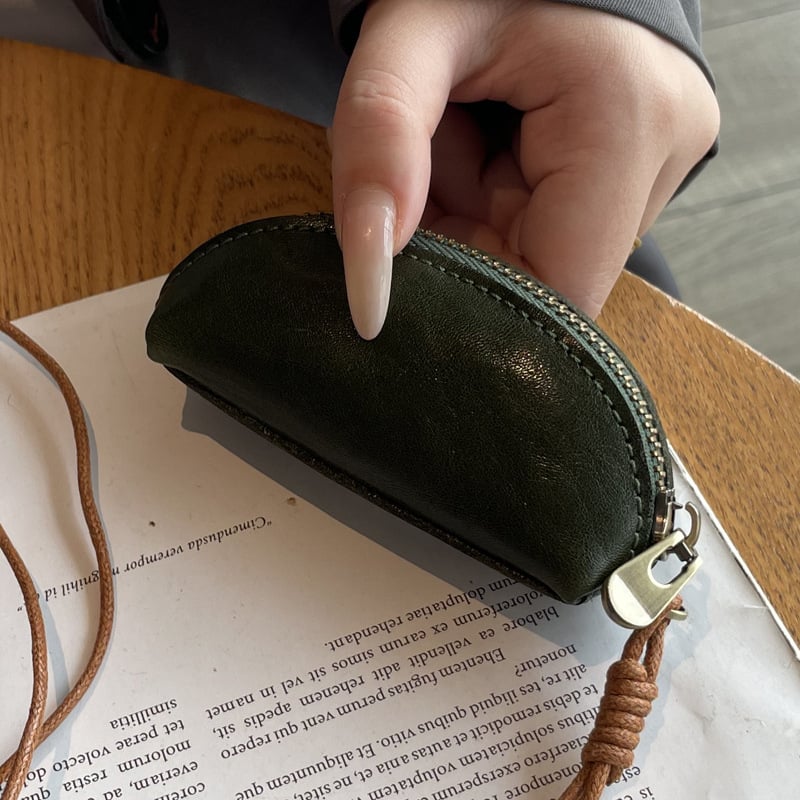 Uniszex mini érme-táska valódi bőrből, növényi cserszínű bőrből, egyszínű mintázat, utcai divat stílus, bélés nélkül