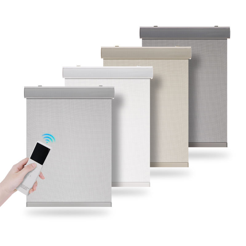 Jaluzea rulou electric inteligentă cu motor pe baterie litiu, funcționare silențioasă, material opac pentru controlul luminii, telecomandă și compatibilitate cu asistenți vocali (Alexa/Google Home/Zigbee), poliester