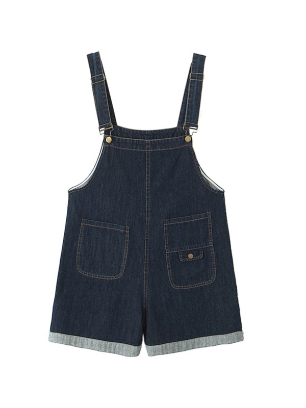 Ženske traper šortse s trakama, pamuk denim materijal, opušteni pojas, srednja duljina, tanka tkanina