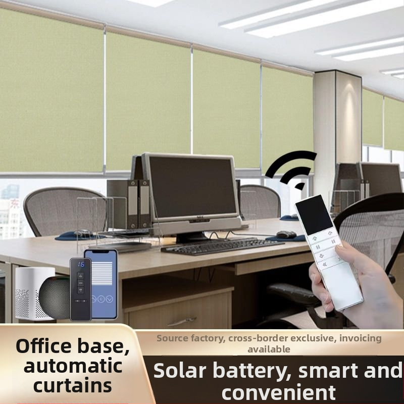 Elektrické roletky s 12V motorom, Li‑ion batéria nabíjaná zo slnečnej energie, diaľkové ovládanie, zabudovaný Wi‑Fi smart modul, polyesterové tkaniny
