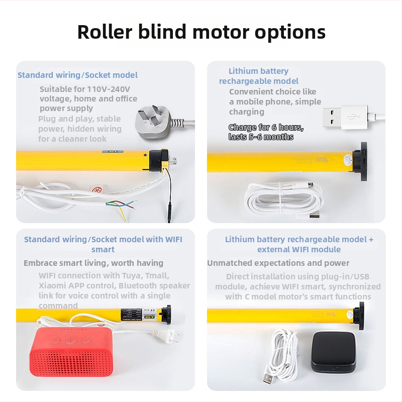 Elektrické roletky s 12V motorom, Li‑ion batéria nabíjaná zo slnečnej energie, diaľkové ovládanie, zabudovaný Wi‑Fi smart modul, polyesterové tkaniny