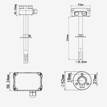 Industrijski senzor temperature za ventilacijski kanal, HK2 serija, fiksni montažni, logoele branda, primjena: radionice, hladni lanac, prostorija motora, pametni staklenik, medicinska oprema, laboratorij