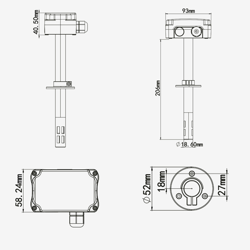 Industrijski senzor temperature za ventilacijski kanal, HK2 serija, fiksni montažni, logoele branda, primjena: radionice, hladni lanac, prostorija motora, pametni staklenik, medicinska oprema, laboratorij