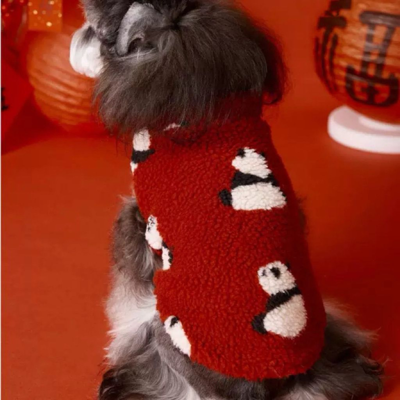 Novogodišnje odijelo za male pse i mačke: Schnauzer, Toy pudla, Bišon, Pomeranac, bezrukava jakna s panda uzorkom.