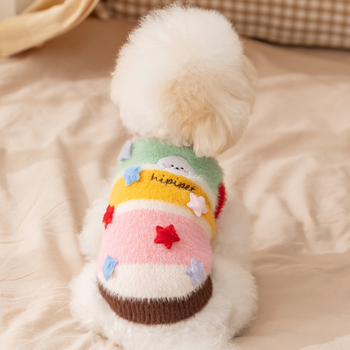 Šarena karikatura psa džemper s zvjezdicama i prugama za male pasmine – Bichon Frisé, Toy Poodle (jesen-zima)