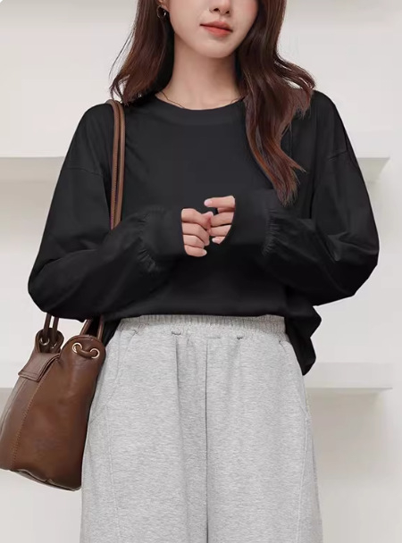 Tricou damă lejer cu mâneci lantern, guler cu volan, pulover, bumbac