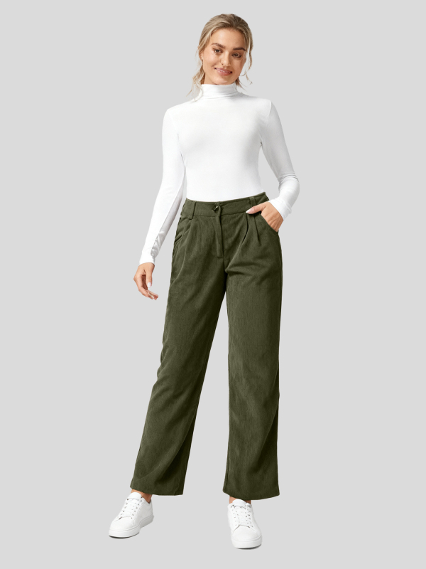 Ženske hlače od kordurije s visokim strukom, straight kroj, debeli materijal 95% poliester