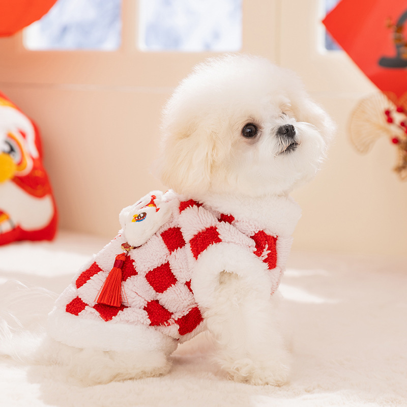 Odjeća za kućne ljubimce s dvije noge za Bichon Frize – zimska flis jakna, dizajn tigrove glave s resicama, Hippie Dog