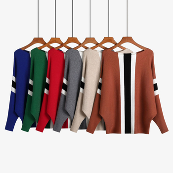 Pulover s bat rukavima, color-block uzorak, pamuk core-spun vlakna, ovratnik u jednoj liniji, duljina 50–65 cm