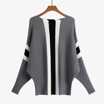 Pulover s bat rukavima, color-block uzorak, pamuk core-spun vlakna, ovratnik u jednoj liniji, duljina 50–65 cm