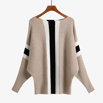 Pulover s bat rukavima, color-block uzorak, pamuk core-spun vlakna, ovratnik u jednoj liniji, duljina 50–65 cm
