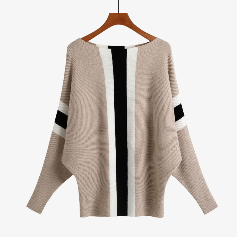 Pulover s bat rukavima, color-block uzorak, pamuk core-spun vlakna, ovratnik u jednoj liniji, duljina 50–65 cm