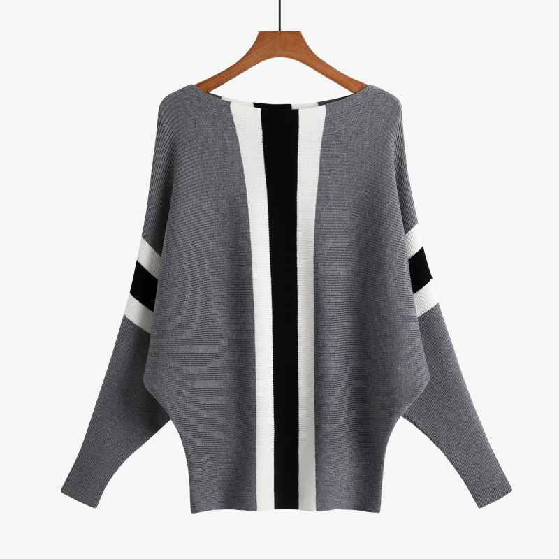 Pulover s bat rukavima, color-block uzorak, pamuk core-spun vlakna, ovratnik u jednoj liniji, duljina 50–65 cm