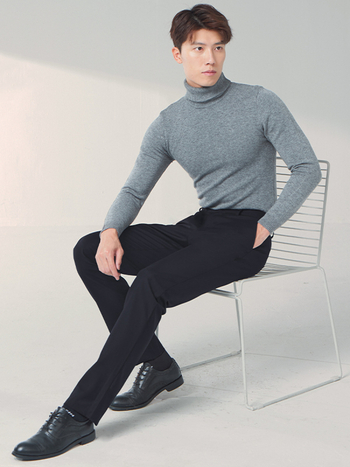 Ανδρικοί χειμωνιάτικοι παντελόνες για business στυλ, ίσια γραμμή, φλις επένδυση, ύφασμα από 72% πολυεστέρα, τρεις προστασίες