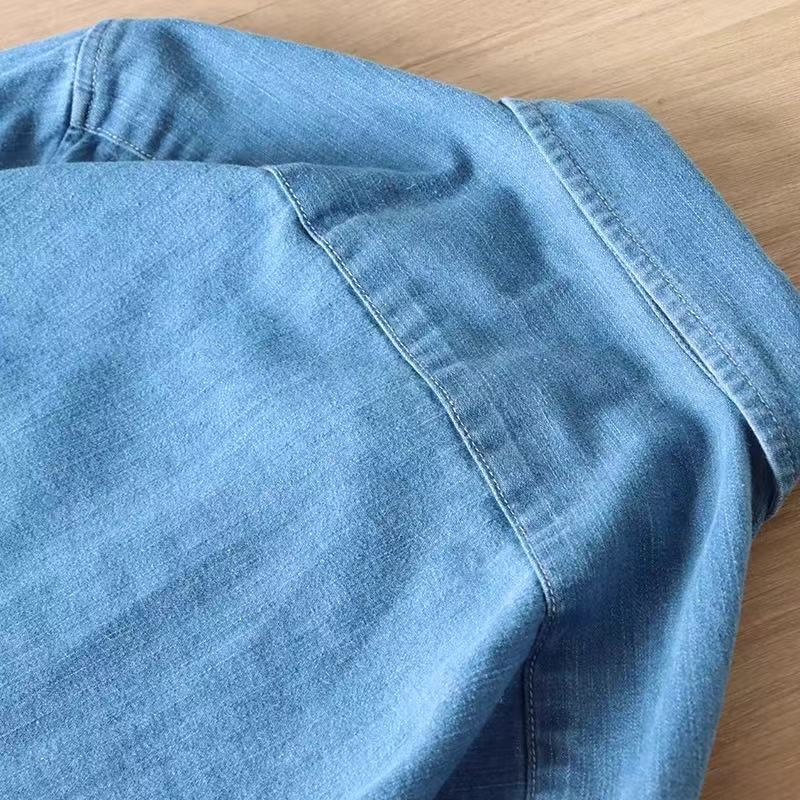 Muška košulja od pamuk denima s dugim rukavima i dvostrukim džepovima, 20-count pamuk, Turn-Down ovratnik, Topstitching, casual proljeće–jesen