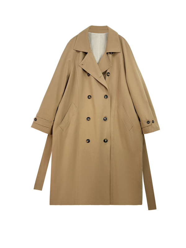 Jachetă cardigan din bumbac, lungă, cu guler înalt, croială lejeră, nasturi dubli, mâneci lungi