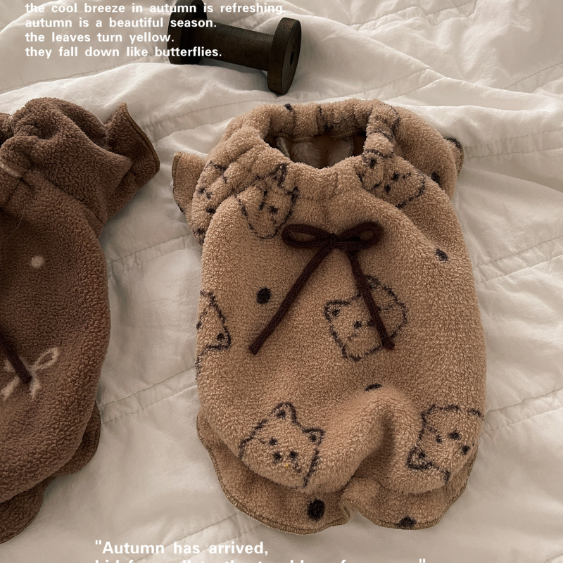 Odjeća za kućne ljubimce za pse i mačke, jesen–zima dvostrano fleece topla kućna odjeća, korejsko-japanski stil, Teddy Bichon pidžama