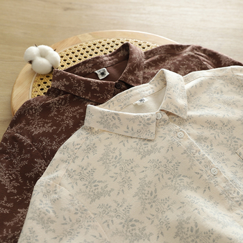 Cămașă cu imprimeu floral, bumbac, croială lejeră, lungime 50-65 cm