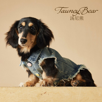 Denim prsluk za pse s izvezenim detaljima, bez rukava, ležernog stila – Tawnybear