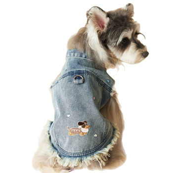 Denim prsluk za pse s izvezenim detaljima, bez rukava, ležernog stila – Tawnybear