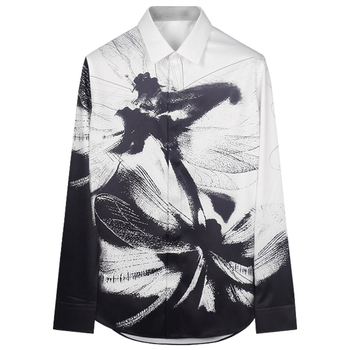 Muška košulja s dugim rukavima, slim-fit, print životinja, šiljasti ovratnik, otporna na nabore
