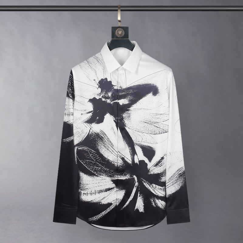Muška košulja s dugim rukavima, slim-fit, print životinja, šiljasti ovratnik, otporna na nabore