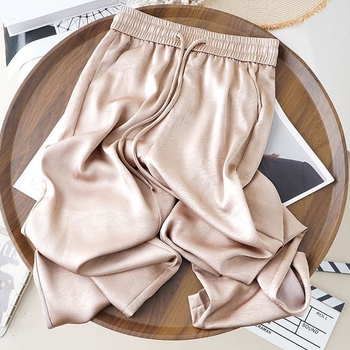 Női széles lábú jacquard szatén nadrág, magas derék, könnyű anyag, nyár 2025