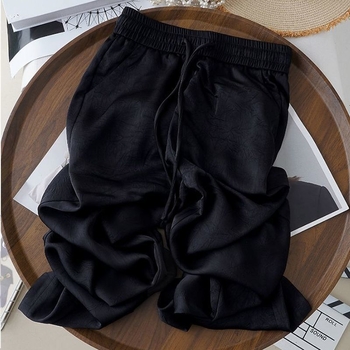 Női széles lábú jacquard szatén nadrág, magas derék, könnyű anyag, nyár 2025