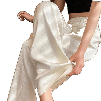 Női széles lábú jacquard szatén nadrág, magas derék, könnyű anyag, nyár 2025