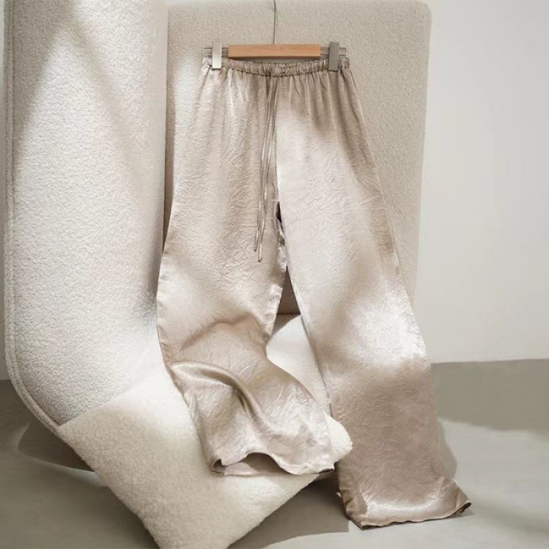 Női széles lábú jacquard szatén nadrág, magas derék, könnyű anyag, nyár 2025