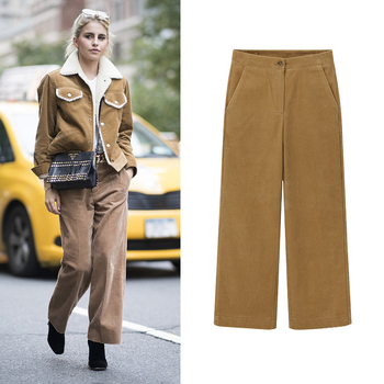 Női kordbársony széles lábú nadrág, laza szabás, középmagasságú derék, hosszú nadrág, vastag anyag, őszi 2024 street hipster stílus