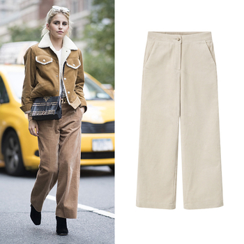 Női kordbársony széles lábú nadrág, laza szabás, középmagasságú derék, hosszú nadrág, vastag anyag, őszi 2024 street hipster stílus