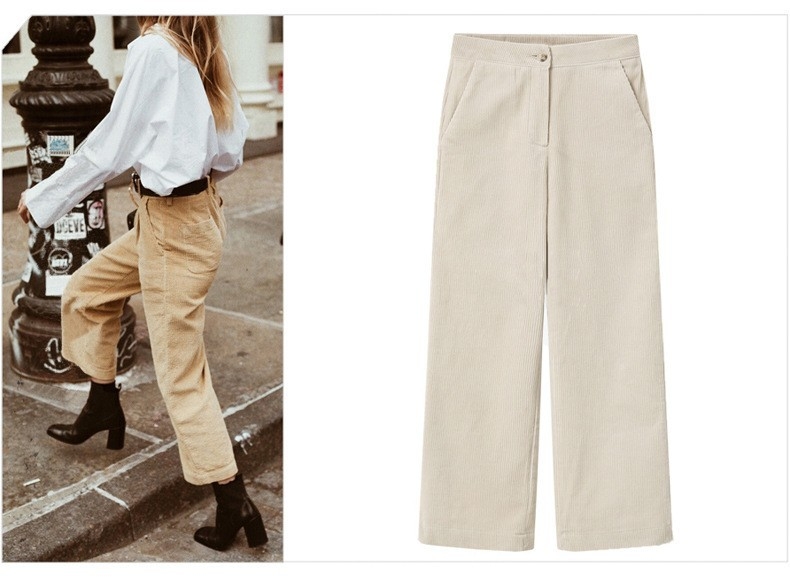 Női kordbársony széles lábú nadrág, laza szabás, középmagasságú derék, hosszú nadrág, vastag anyag, őszi 2024 street hipster stílus