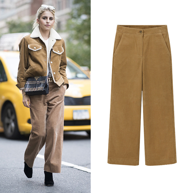 Női kordbársony széles lábú nadrág, laza szabás, középmagasságú derék, hosszú nadrág, vastag anyag, őszi 2024 street hipster stílus