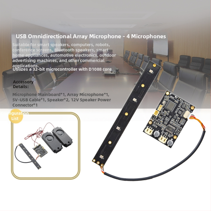 Zvukový modul pre videokonferencie, štyri mikrofónové masívy, omnidirekčný, USB bez ovládačov, inteligentné potlačenie šumu, model ZH-A4-V2.1