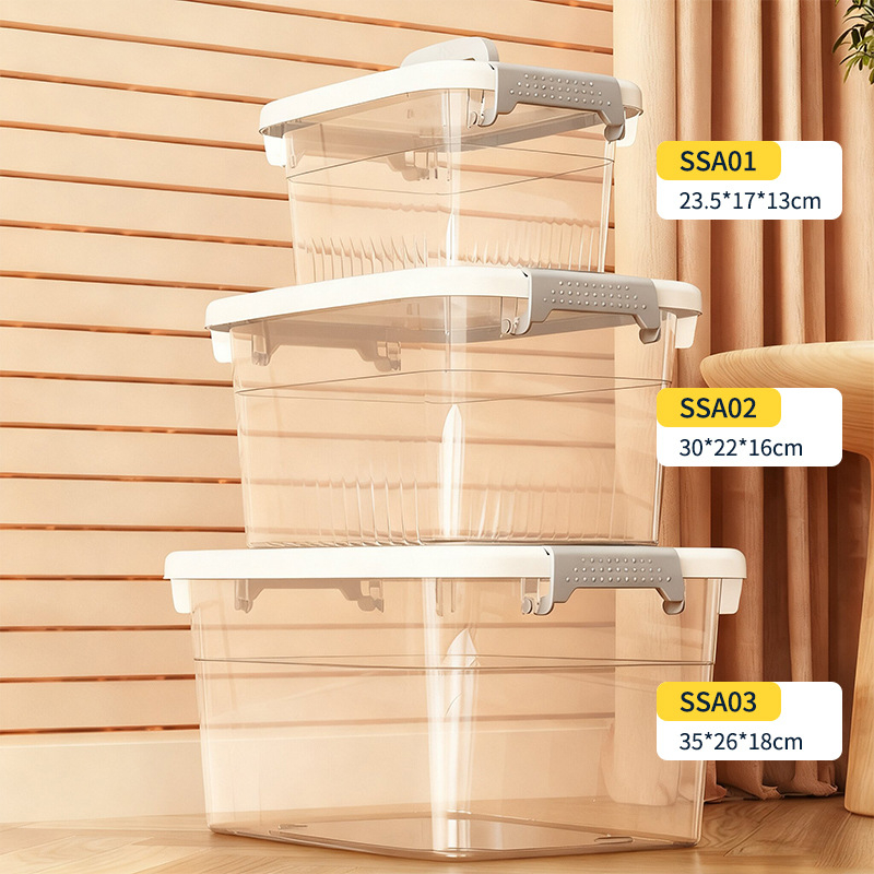 Desktop kutija za sitnice – PP materijal, zapremina 10–20 L, poklop na klik, prijenosna, višefunkcionalni organizator (A01–A03)
