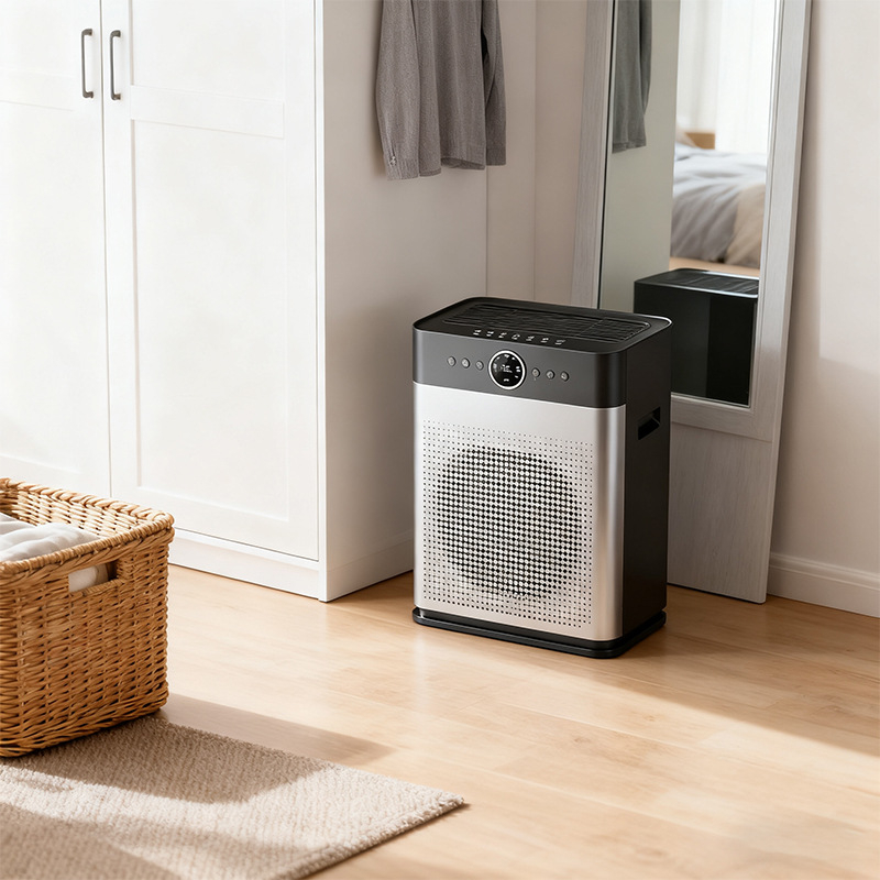 Οικιακός καθαριστής αέρα με αφαίρεση φορμαλδεΰδης, τεχνολογία αρνητικών ιόντων, 151–300 m³/h, θόρυβος 36–45 dB, κάλυψη 61 m² και άνω
