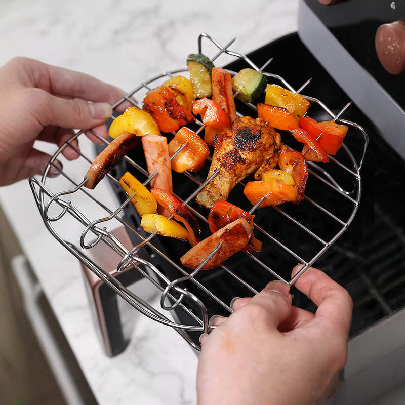 Nehrđajući čelični stalak za ražnjiće u fritezi na zrak — dvostruki sloj, odvojiv, non-stick premaz, jednostavno za čišćenje, prijenosan