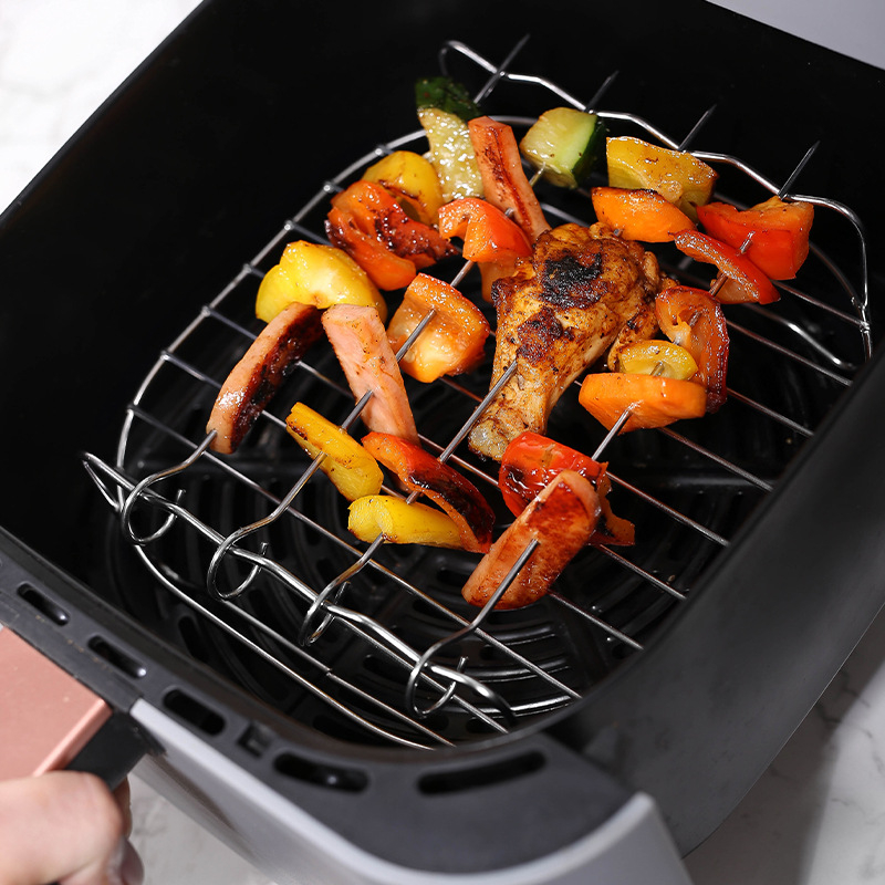 Nehrđajući čelični stalak za ražnjiće u fritezi na zrak — dvostruki sloj, odvojiv, non-stick premaz, jednostavno za čišćenje, prijenosan