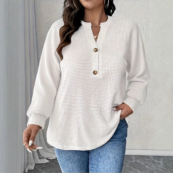 Top casual din poliester cu model plasa-ananas și dungi, decolteu în V, mâneci tip felinar, croială lejeră, elastan