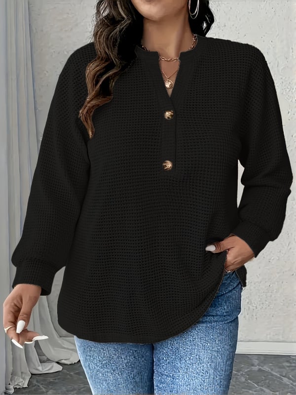 Top casual din poliester cu model plasa-ananas și dungi, decolteu în V, mâneci tip felinar, croială lejeră, elastan