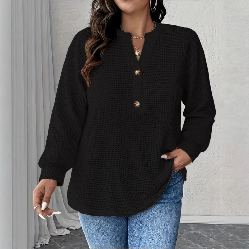 Top casual din poliester cu model plasa-ananas și dungi, decolteu în V, mâneci tip felinar, croială lejeră, elastan