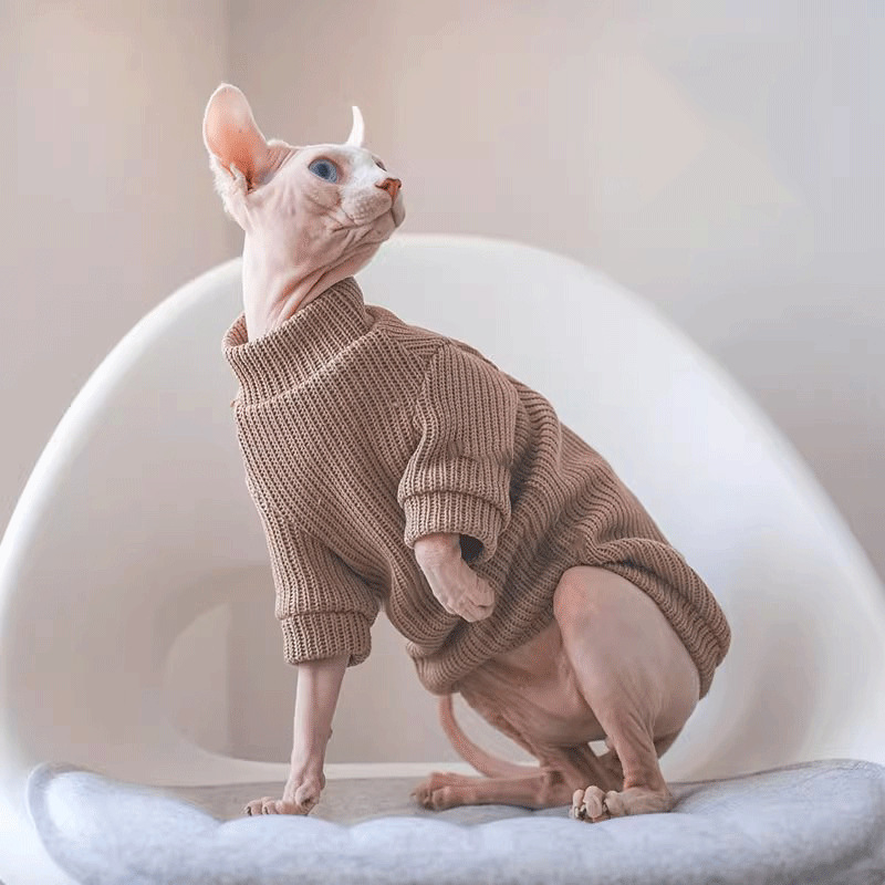 Pleten pulover za mačke bez dlake (Sphynx/Devon Rex) - elastičan, otporan na vlagu, udoban i mekan