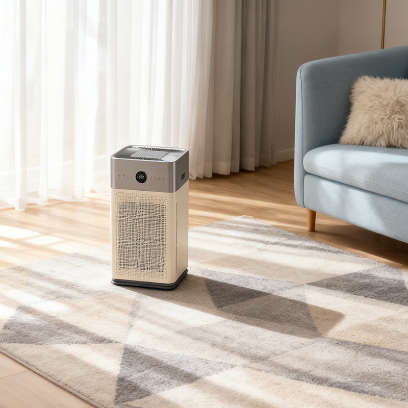 Καθαριστής αέρα για αφαίρεση φορμαλδεΰδης, τεχνολογία αρνητικών ιόντων, ροή αέρα 151–300 m³/ώρα, επιτραπέζια σχεδίαση, κατάλληλος για χώρους 61 m² και άνω