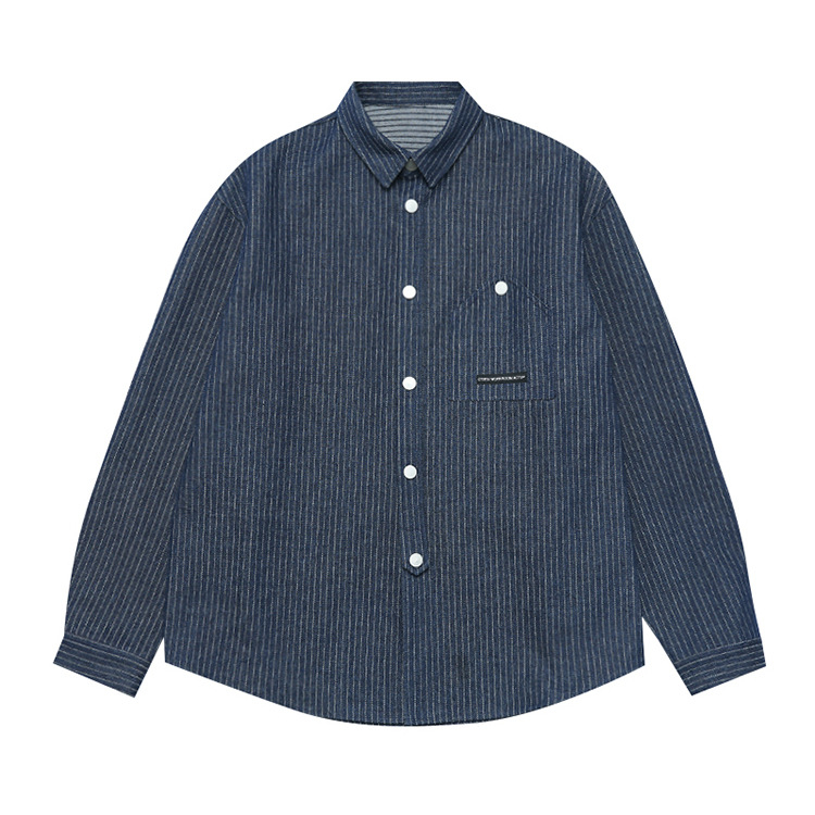 Cămașă cu dungi, guler înalt, mâneci lungi, stil japonez retro cardigan, croială lejeră