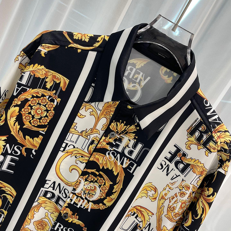 Muška slim-fit košulja s dugim rukavima, digitalna štampa, prozračan pamuk-mešavina materijala, rever ovratnik