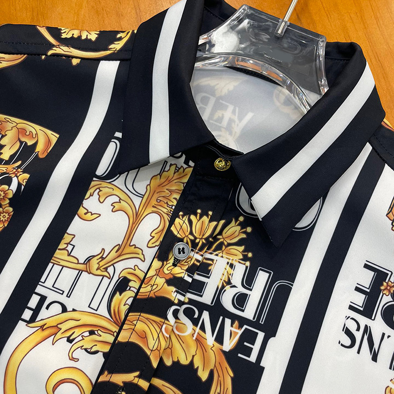 Muška slim-fit košulja s dugim rukavima, digitalna štampa, prozračan pamuk-mešavina materijala, rever ovratnik