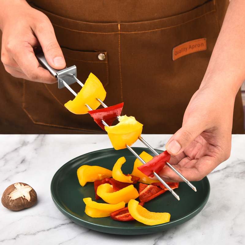 Ανοξείδωτο πιρούνι για μπάρμπεκιου με διπλή κεφαλή, ημιαυτόματο για οικιακή χρήση