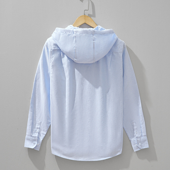 Košulja-jakna s kapuljom, korejski stil kardigan, blok boja, uski kroj, dugi rukavi, dekorativne džepove (Pamuk, prozračan materijal, glavna tkanina 96% pamuka)
